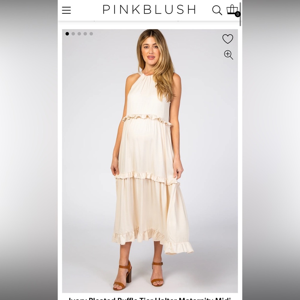 Ivory Pleated Ruffle Tier Halter dual Maternity/regular Midi Dress